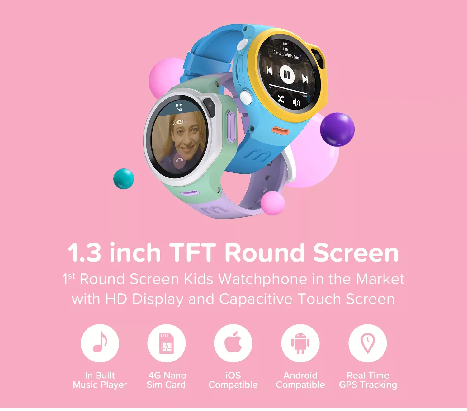 Oaxis MyFirst Fone R1 4G Music Kids Smart Watch Phone with GPS Tracker & Video Call Smart Watch for Kids Compatible with Wireless Headphones