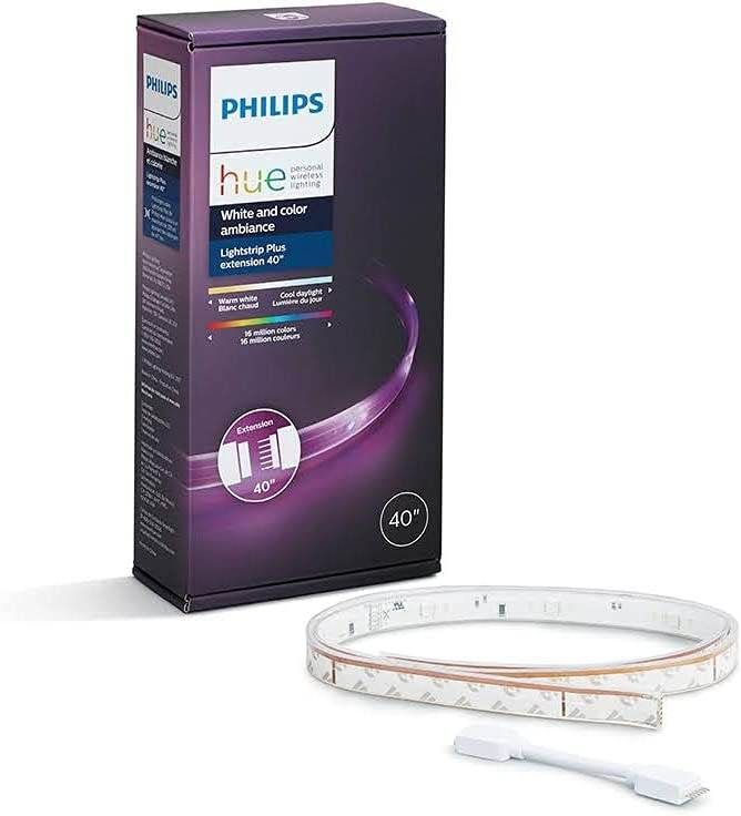 Philips Hue Lightstrip Plus (1m/3ft Extension without Plug), Works with Amazon Alexa, Apple Homekit and Google Assistant, Bluetooth Compatible, Single Color Effect