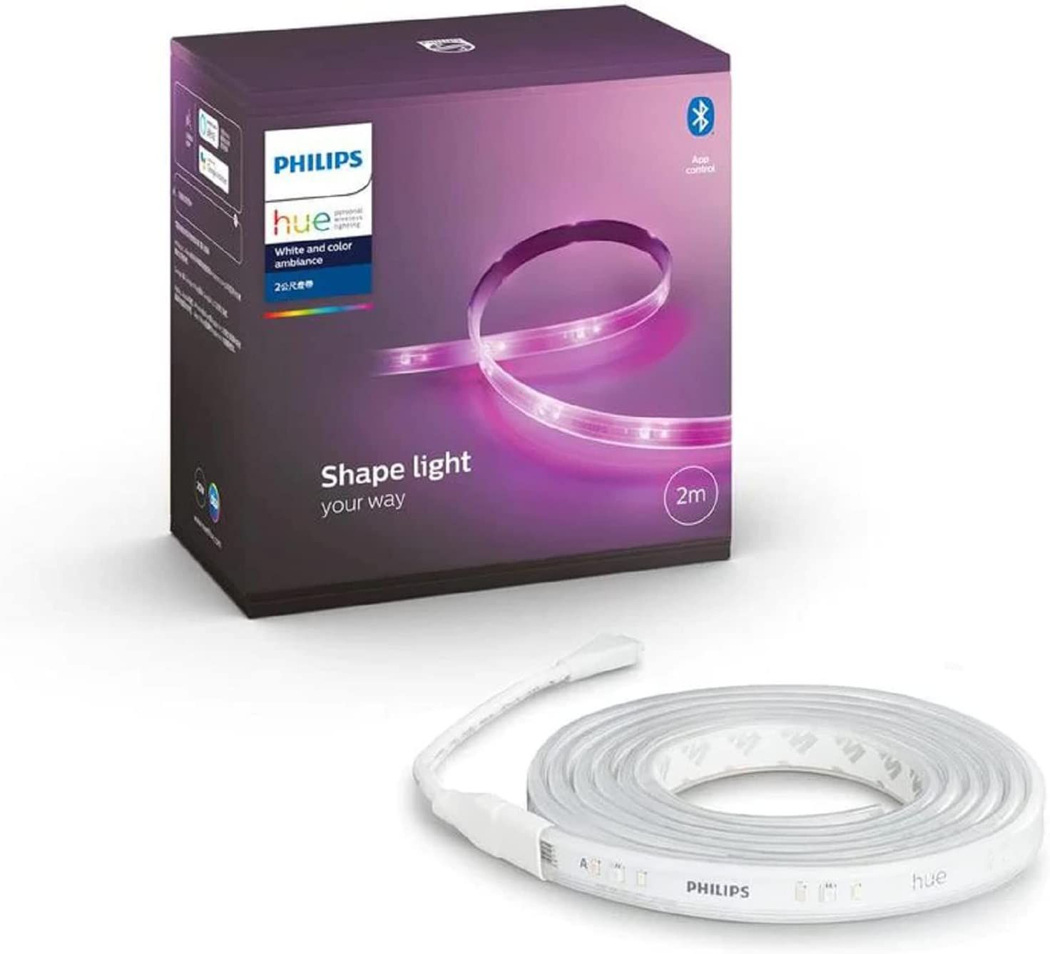 Philips Hue White and Color Ambiance LightStrip Plus Base Kit, 2m, White