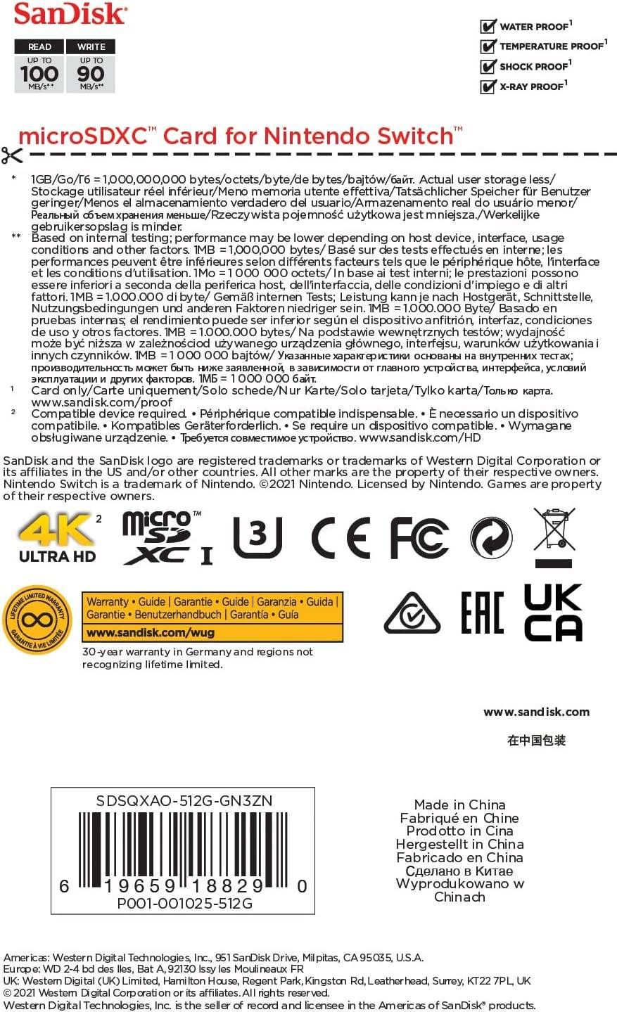 Sandisk microSD 512 GB for Nintendo Switch