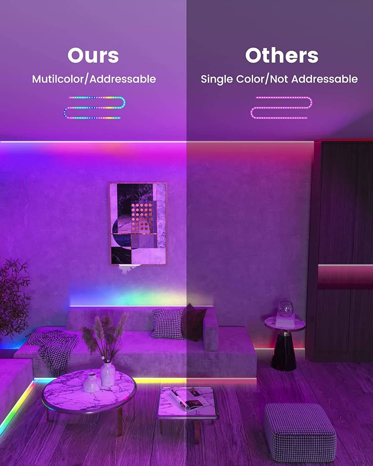 YEELIGHT Smart Led Strip Lights, 6.5 FT RGBIC Led Strip Lights Work with Siri Homekit, Alexa and Google, Color Changing Segmented Control, Game and Music Sync Led Lights for TV, Bedroom, Party Decor