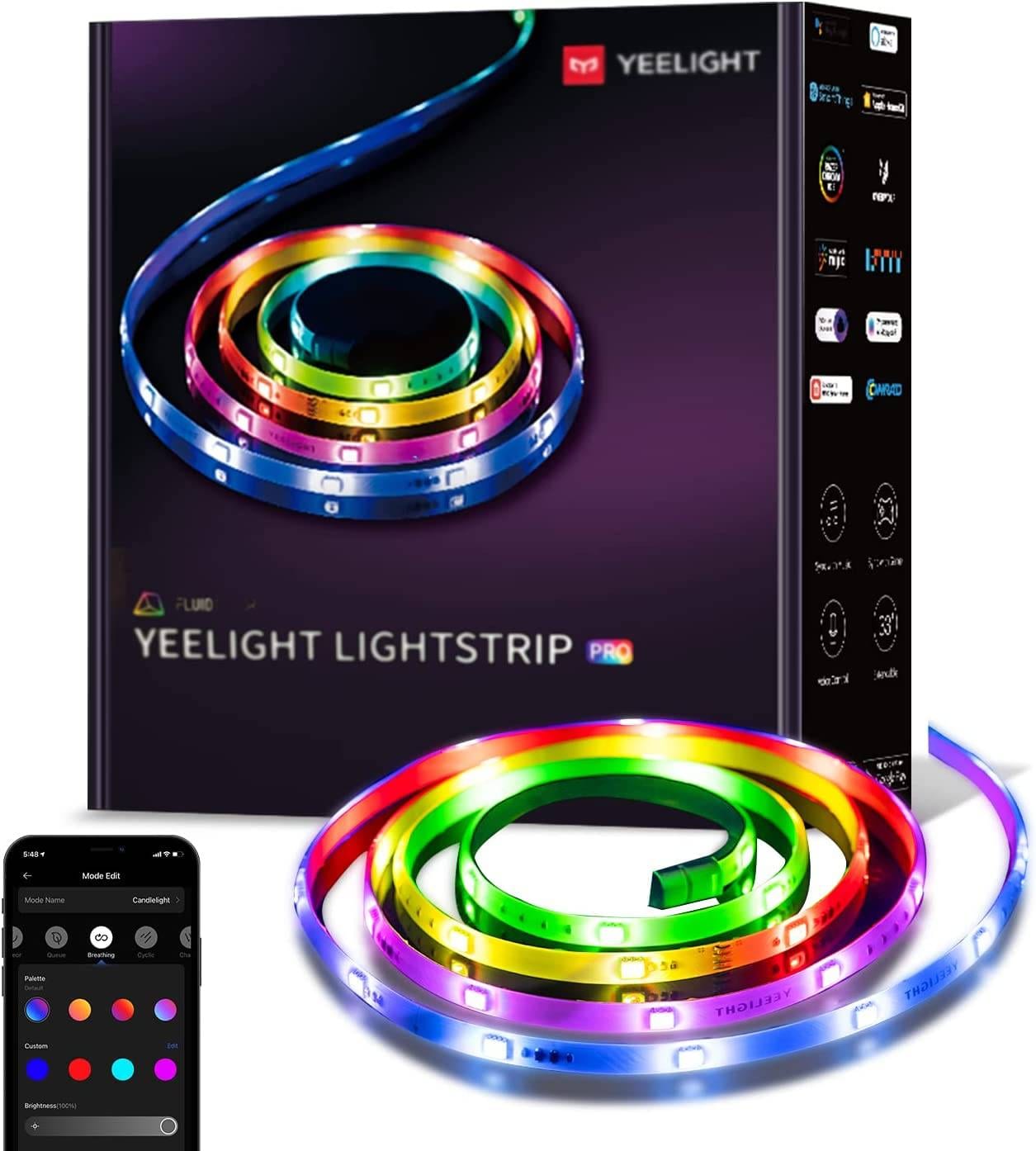 YEELIGHT Smart Led Strip Lights, 6.5 FT RGBIC Led Strip Lights Work with Siri Homekit, Alexa and Google, Color Changing Segmented Control, Game and Music Sync Led Lights for TV, Bedroom, Party Decor