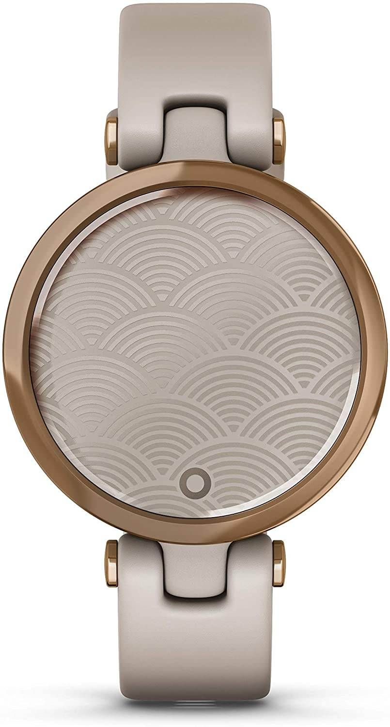 Garmin Lily™, Small GPS Smartwatch with Touchscreen and Patterned Lens, Rose Gold and Light Tan