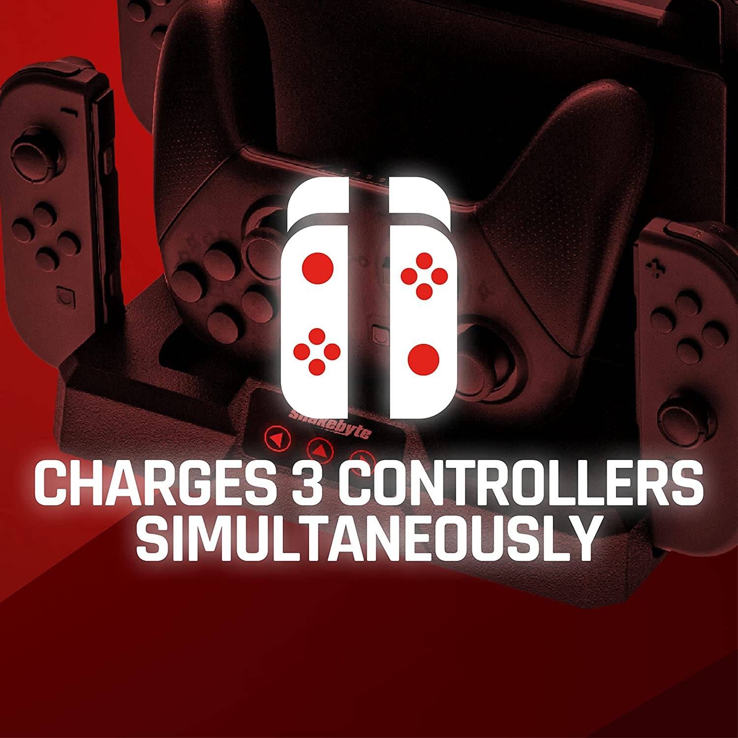 snakebyte DUAL CHARGE BASE S - Nintendo Switch charging station incl. Type-C cable, all-in-one organiser (10 games), charging function for 1 Pro Controller and 2 Joy-Cons, docking station, LED display