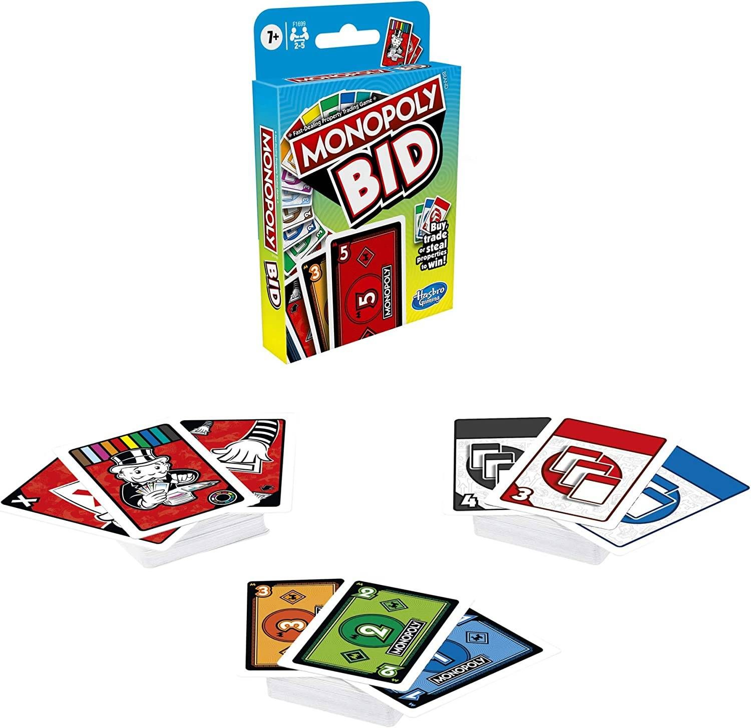 Monopoly Bid Game, Quick-Playing Card Game for 4 Players, Game for Families and Kids Ages 7 and Up