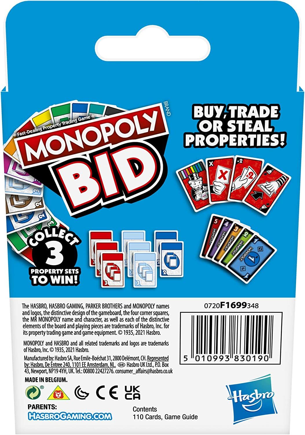 Monopoly Bid Game, Quick-Playing Card Game for 4 Players, Game for Families and Kids Ages 7 and Up