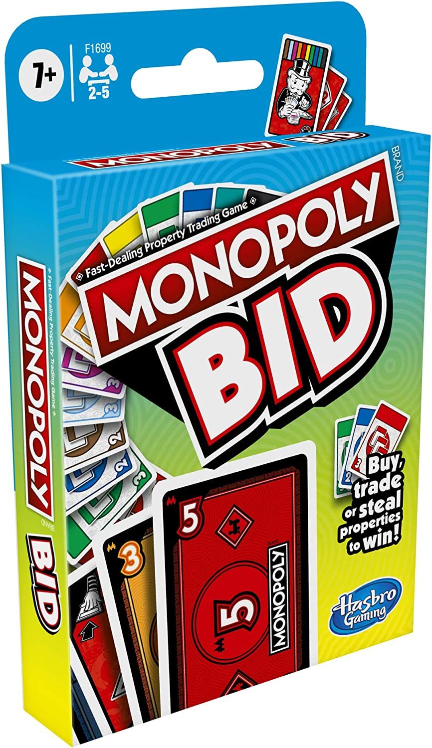 Monopoly Bid Game, Quick-Playing Card Game for 4 Players, Game for Families and Kids Ages 7 and Up