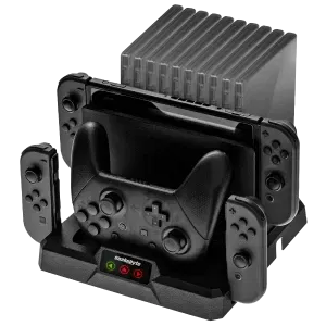 snakebyte DUAL CHARGE BASE S - Nintendo Switch charging station incl. Type-C cable, all-in-one organiser (10 games), charging function for 1 Pro Controller and 2 Joy-Cons, docking station, LED display