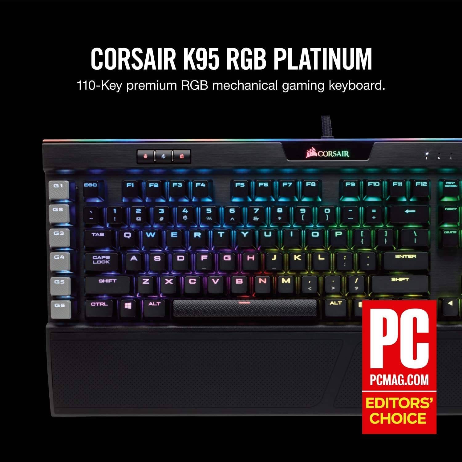 CORSAIR CS-CH-9127414-NA K95 RGB Platinum XT Wired Mechanical Gaming Keyboard, Cherry MX Speed XT Silver, Black (Windows)
