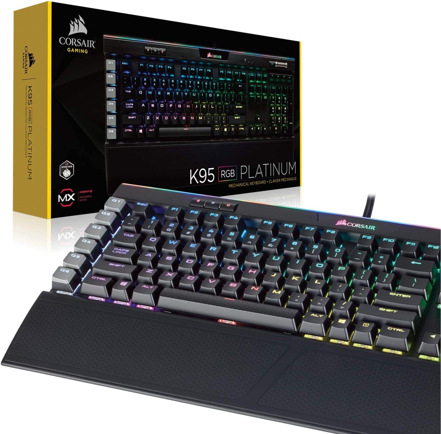 CORSAIR CS-CH-9127414-NA K95 RGB Platinum XT Wired Mechanical Gaming Keyboard, Cherry MX Speed XT Silver, Black (Windows)