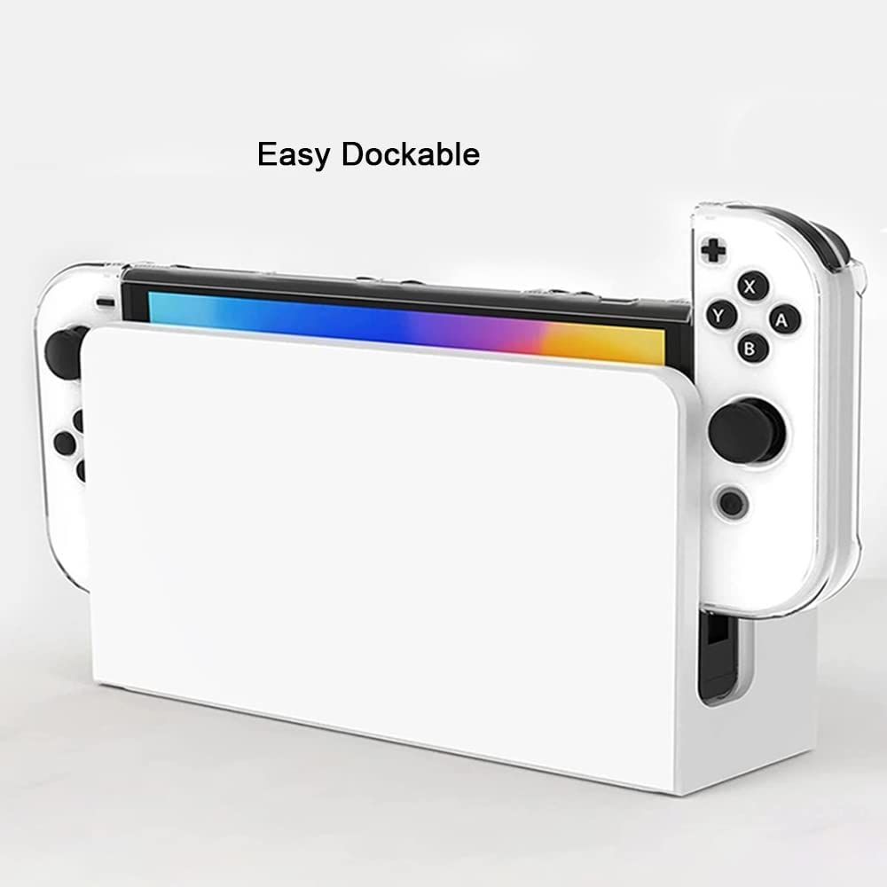 Transparent Case for Nintendo Switch OLED, Clear Dockable Shell Compatible with Switch OLED and Joycon Controller, Comfort Grip Case with Shock-Absorption and Anti-Scratch Design