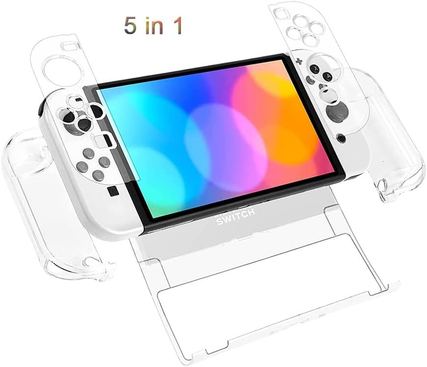 Transparent Case for Nintendo Switch OLED, Clear Dockable Shell Compatible with Switch OLED and Joycon Controller, Comfort Grip Case with Shock-Absorption and Anti-Scratch Design