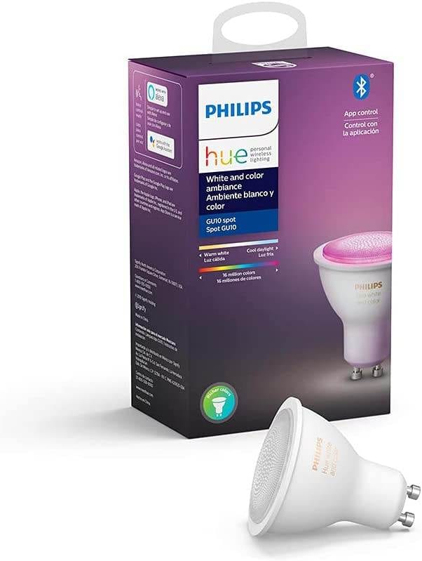 Philips Hue White & Color Ambiance LED Smart GU10 Bulb, Bluetooth & Zigbee Compatible (Hue Hub Optional), Voice Activated with Alexa, 1 Bulb