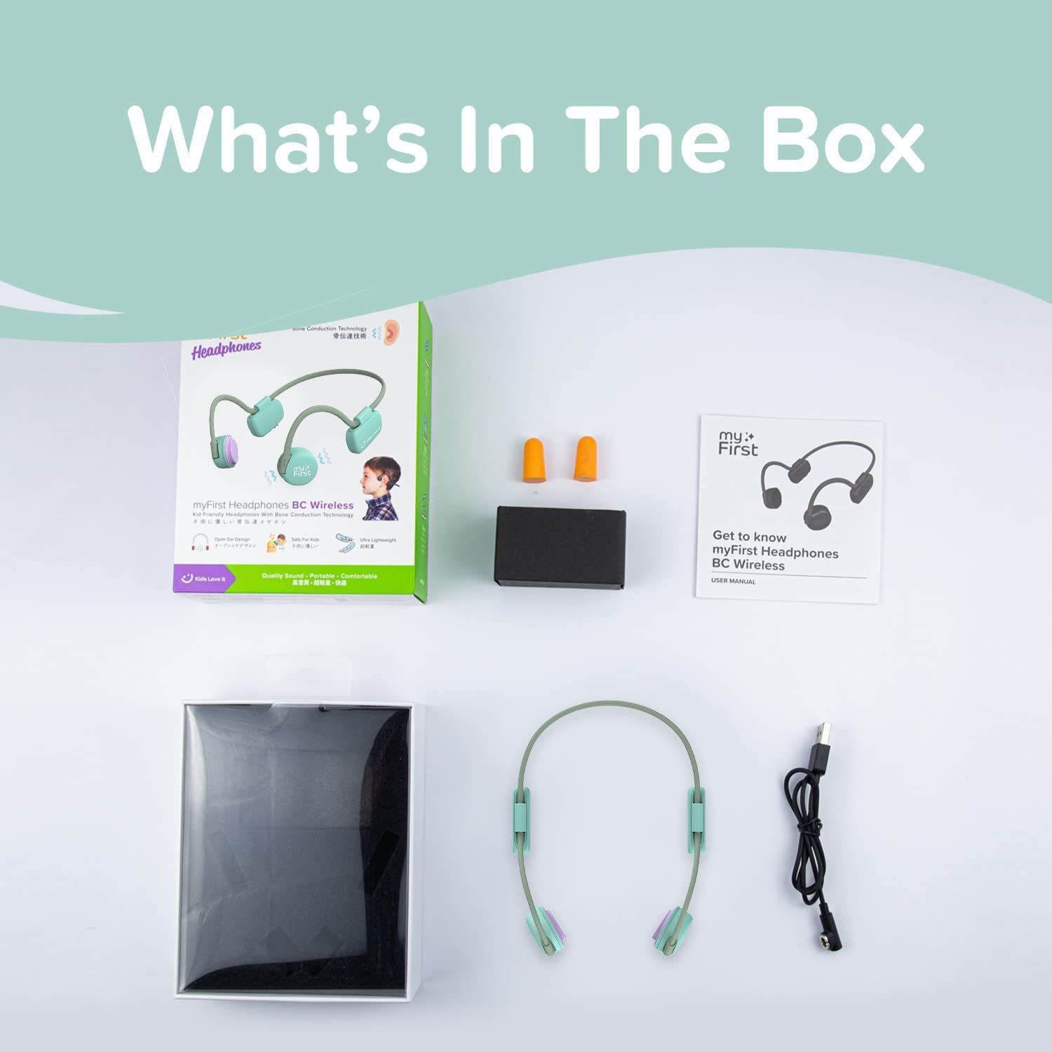 myFirst Bone Conduction Headphone Wireless - Open Ear Design Official Headphones with Bluetooth Wireless IPX6 Flexible Waterproof for Kids/Adults