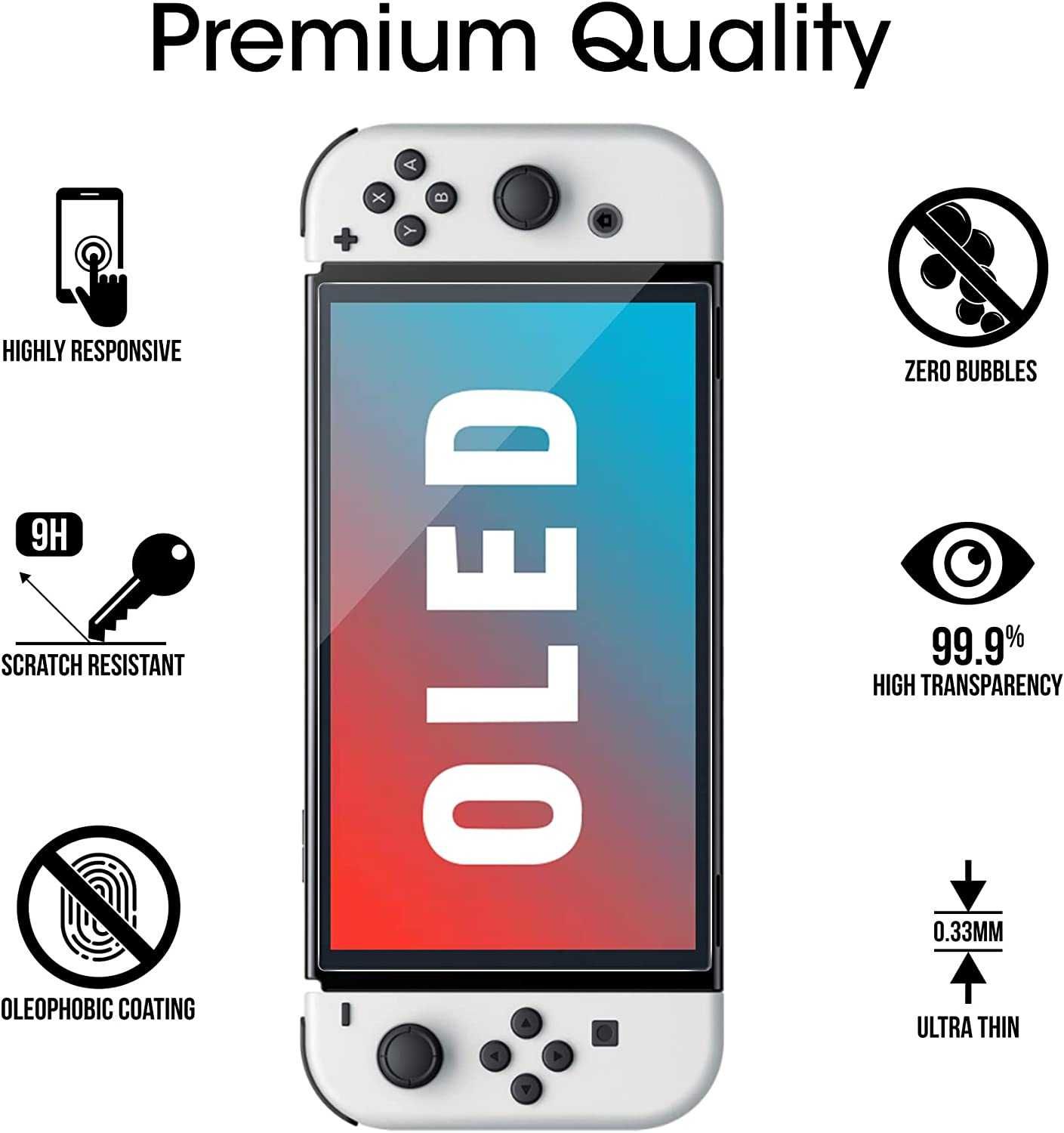 Nintendo Switch Tempered Glass Switch OLED/Lite/Gen 1/Gen2, Transparent HD Clear Anti-Scratch Screen Protector