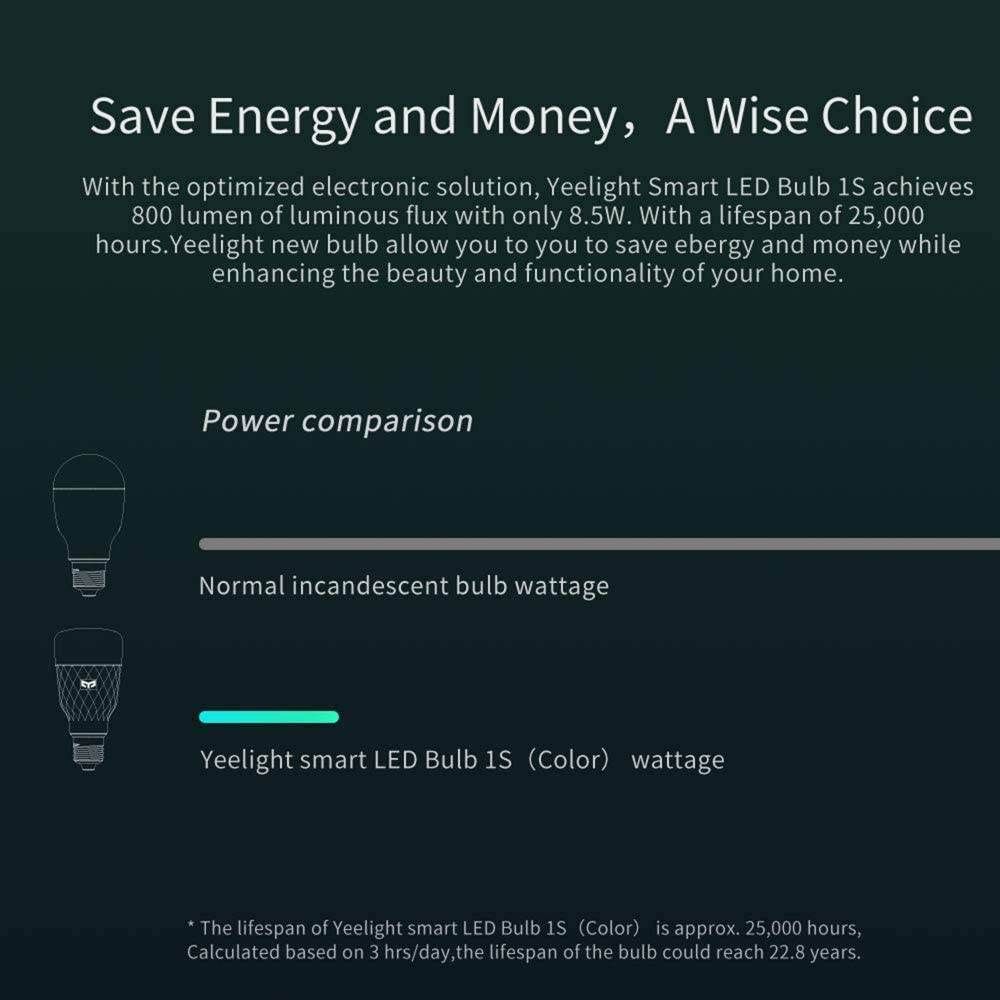 Yeelight Smart LED Bulb 1s Colorful 800 Lumens (Model:YLDP13YL) 8,5W - E27 Lemon Smart Lamp for Mijia Smart Home Automation - Works with Apple HomeKit, Google Home Assistant, Amazon Alexa Echo IFTTT