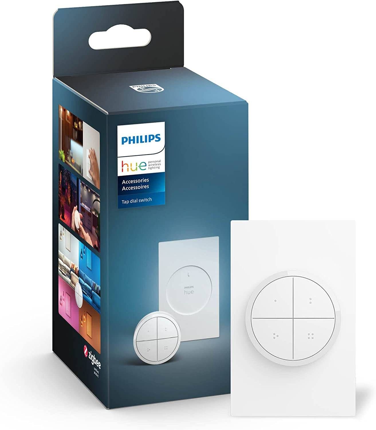 Philips Hue Wall Tap Dial Light Switch, Installation-Free, Smart Home, Exclusively for Philips Hue Smart Lights, White, 1-Pack