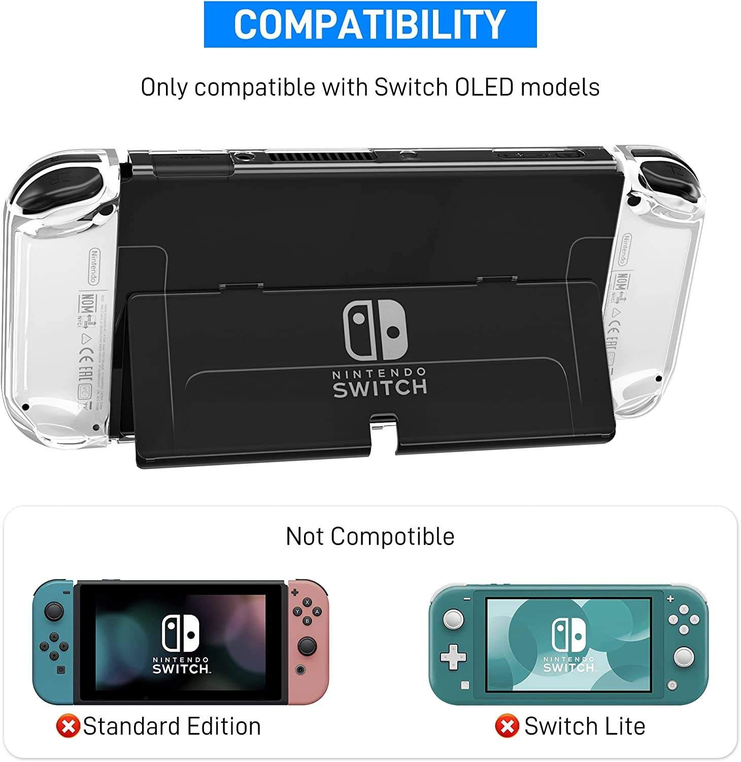 Transparent Case for Nintendo Switch OLED, Clear Dockable Shell Compatible with Switch OLED and Joycon Controller, Comfort Grip Case with Shock-Absorption and Anti-Scratch Design