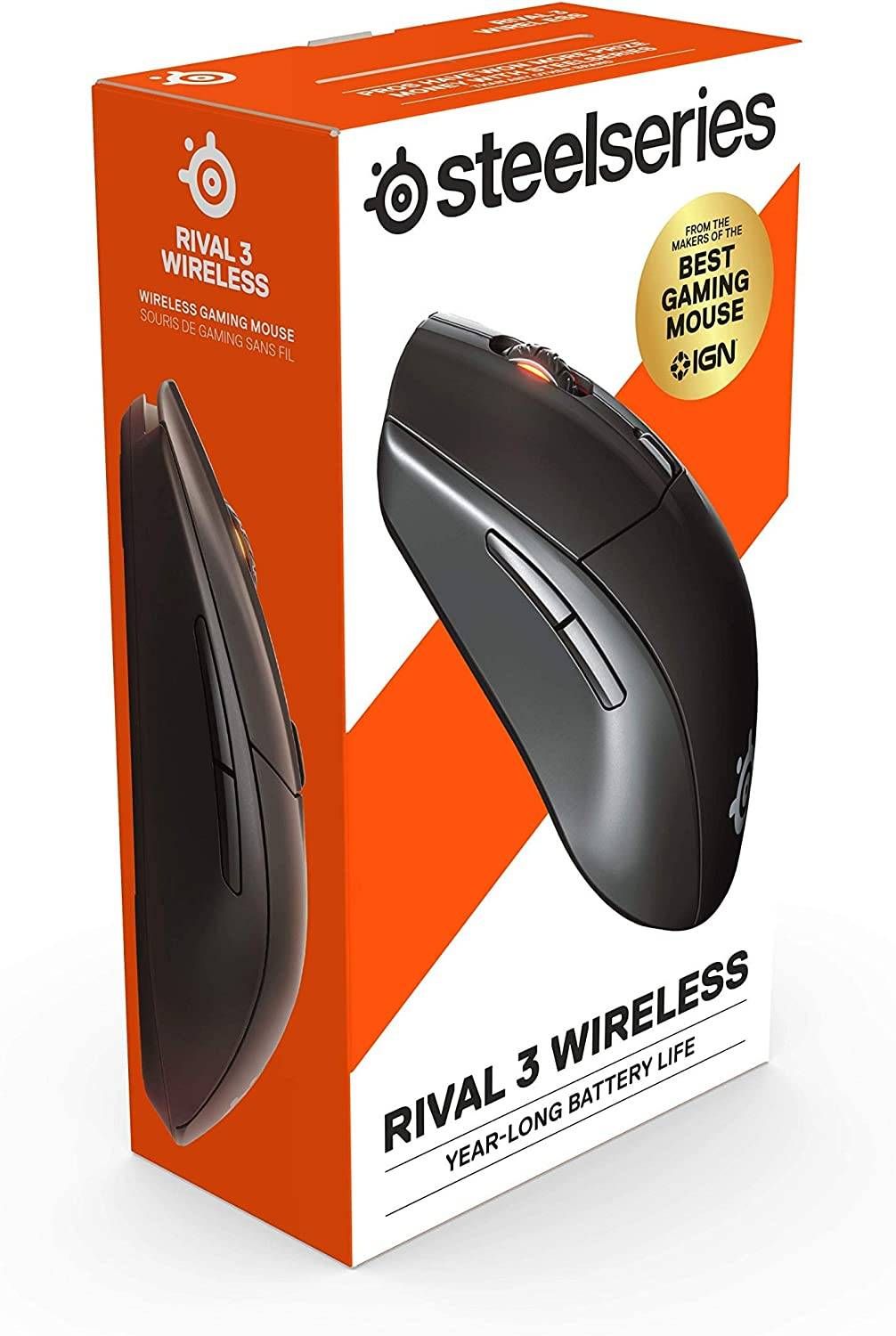 SteelSeries Rival 3 Wireless Gaming Mouse – 400+ Hour Battery Life – Dual Wireless 2.4 GHz and Bluetooth 5.0 – 60 Million Clicks – 18,000 CPI TrueMove Air Optical Sensor