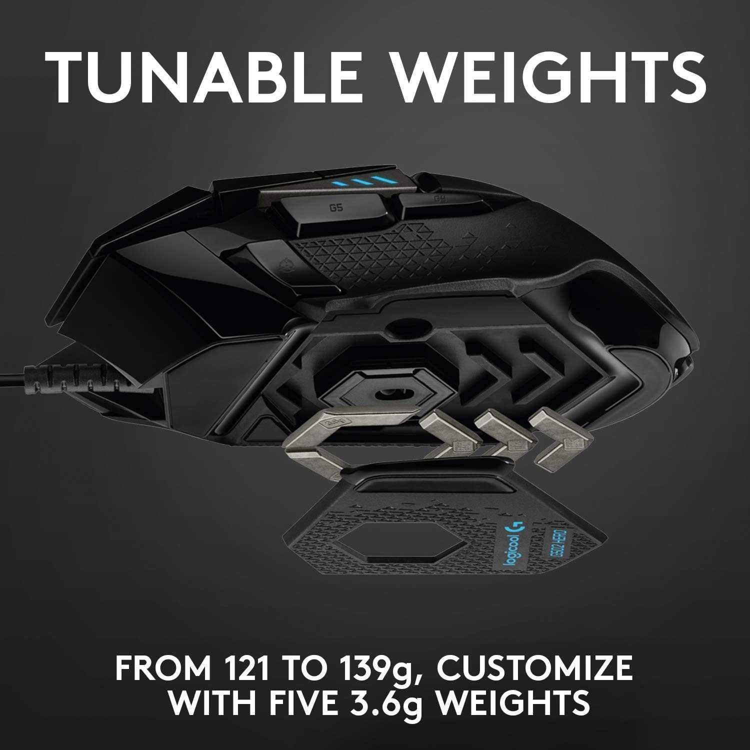 Logitech G502 HERO High Performance Wired Gaming Mouse, HERO 25K Sensor, 25,600 DPI, RGB, Adjustable Weights, 11 Programmable Buttons, On-Board Memory, PC / Mac