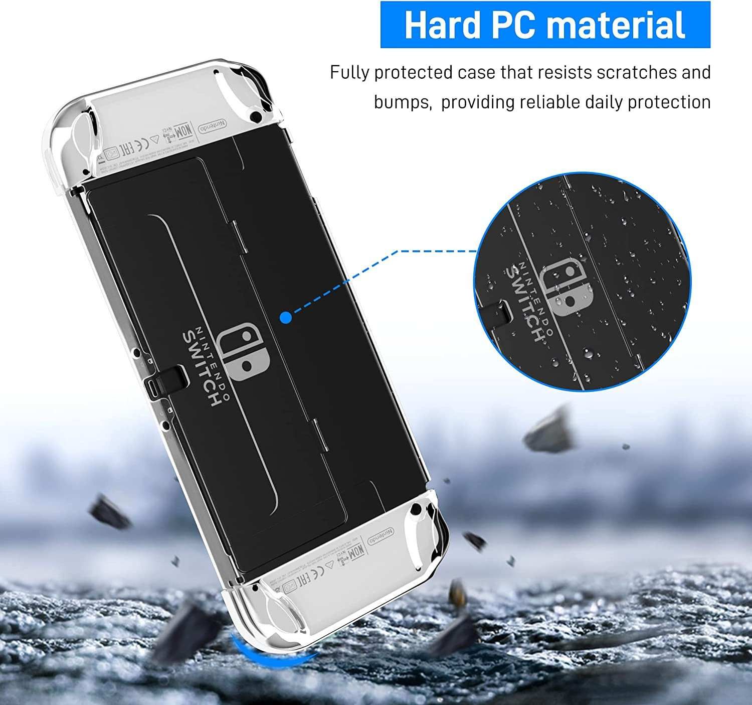 Transparent Case for Nintendo Switch OLED, Clear Dockable Shell Compatible with Switch OLED and Joycon Controller, Comfort Grip Case with Shock-Absorption and Anti-Scratch Design