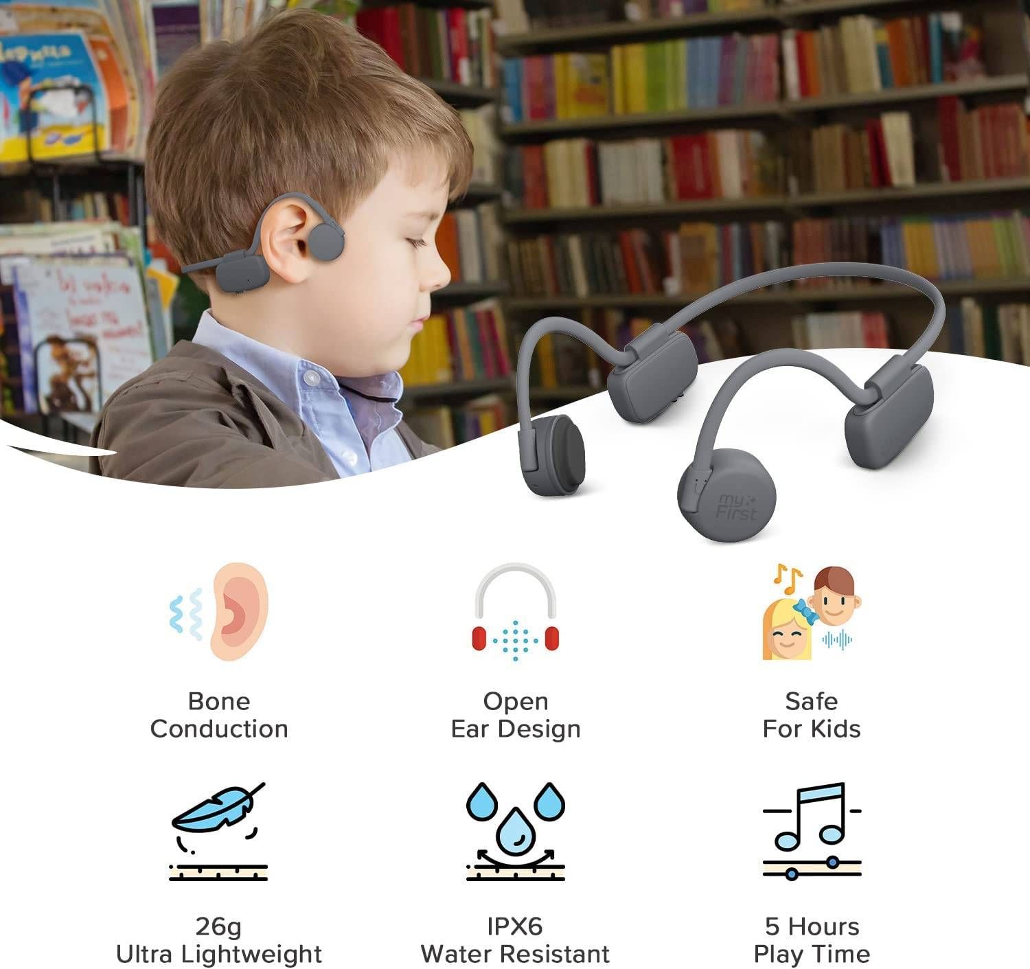 myFirst Bone Conduction Headphone Wireless - Open Ear Design Official Headphones with Bluetooth Wireless IPX6 Flexible Waterproof for Kids/Adults