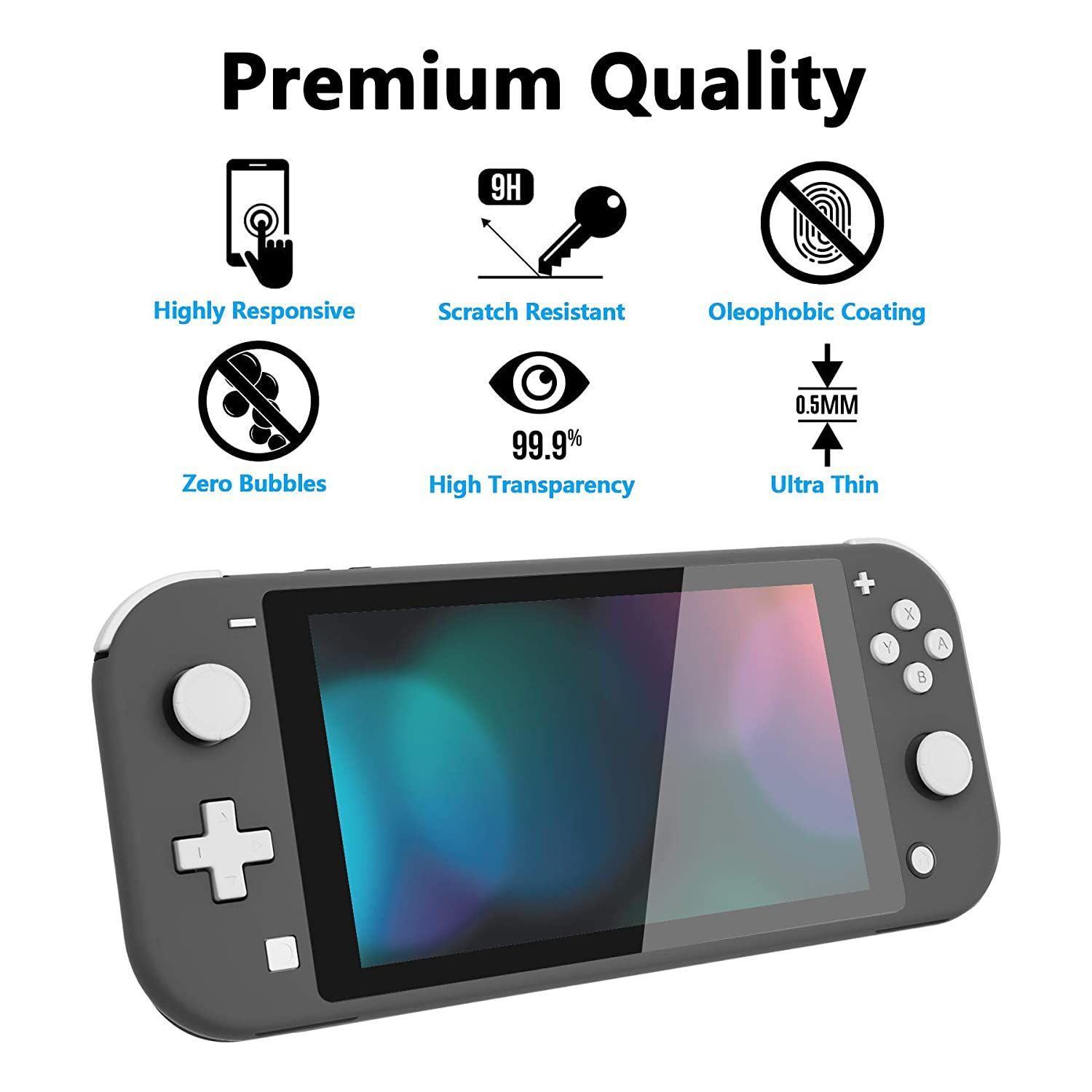 Transparent HD Clear Saver Protector Film, Tempered Glass Screen Protector for Nintendo Switch Lite [Anti-Scratch, Anti-Fingerprint, Shatterproof, Bubble-Free]