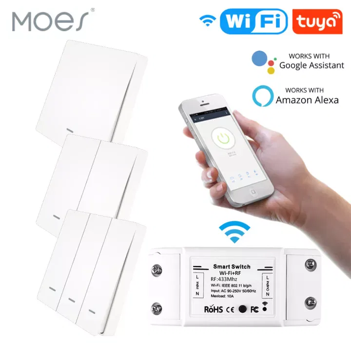 Moes Smart Light Switch Tuya ZigBee No Neutral Wire No Capacitor Needed Smart Life 2/3 Way Works with Alexa Google