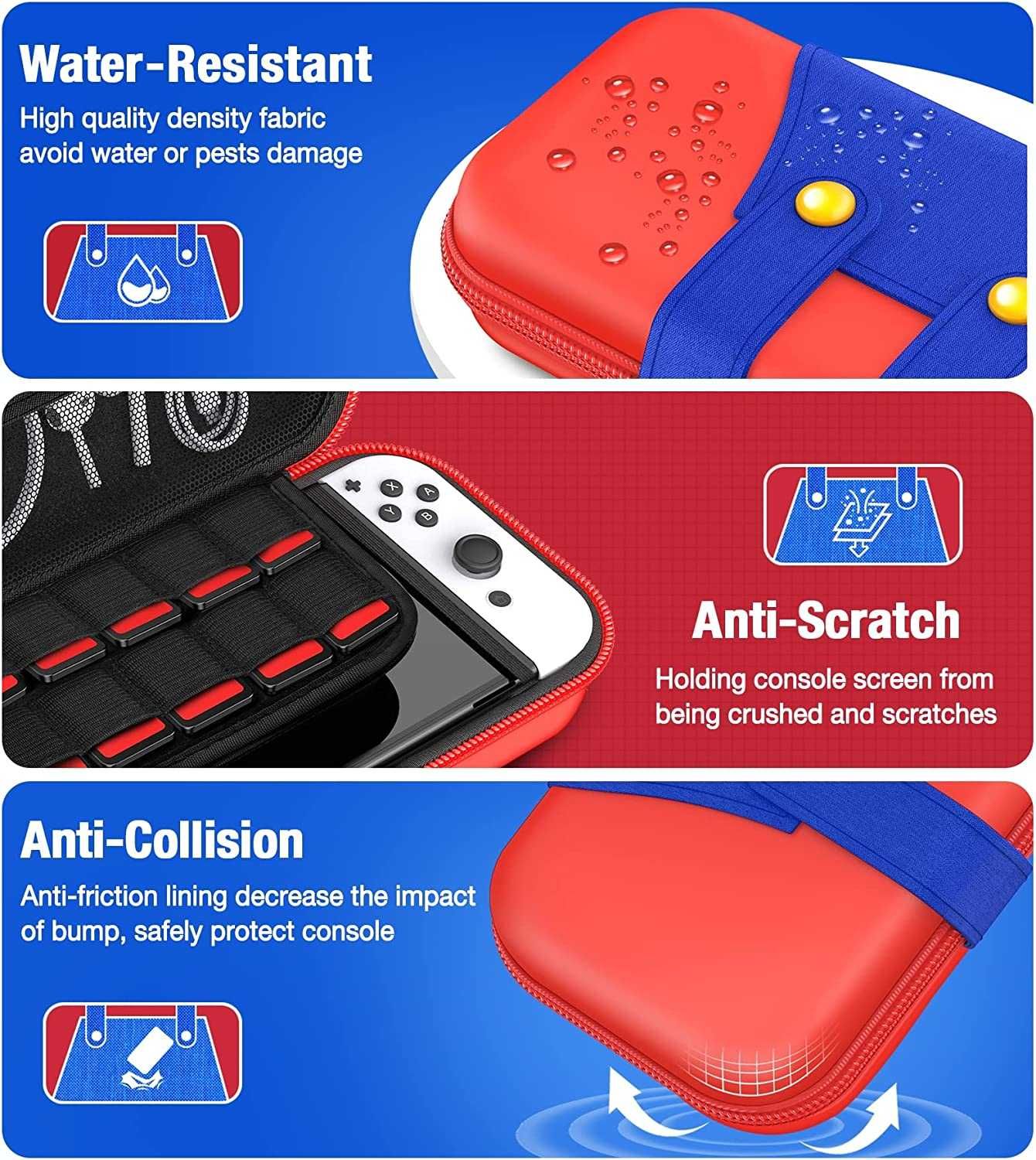 Nintendo Switch Mario Design Carrying Case Compatible with Switch OLED and Switch Gen1/Gen 2 Consoles, Switch Portable Travel pouch, Protective Hard Shell Switch Carry Case for Girls & Boys