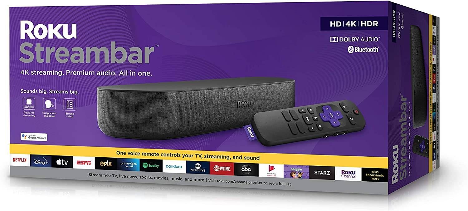 Roku Streambar | 4K/HD/HDR Streaming Media Player & Premium Audio, All In One, Includes Roku Voice Remote