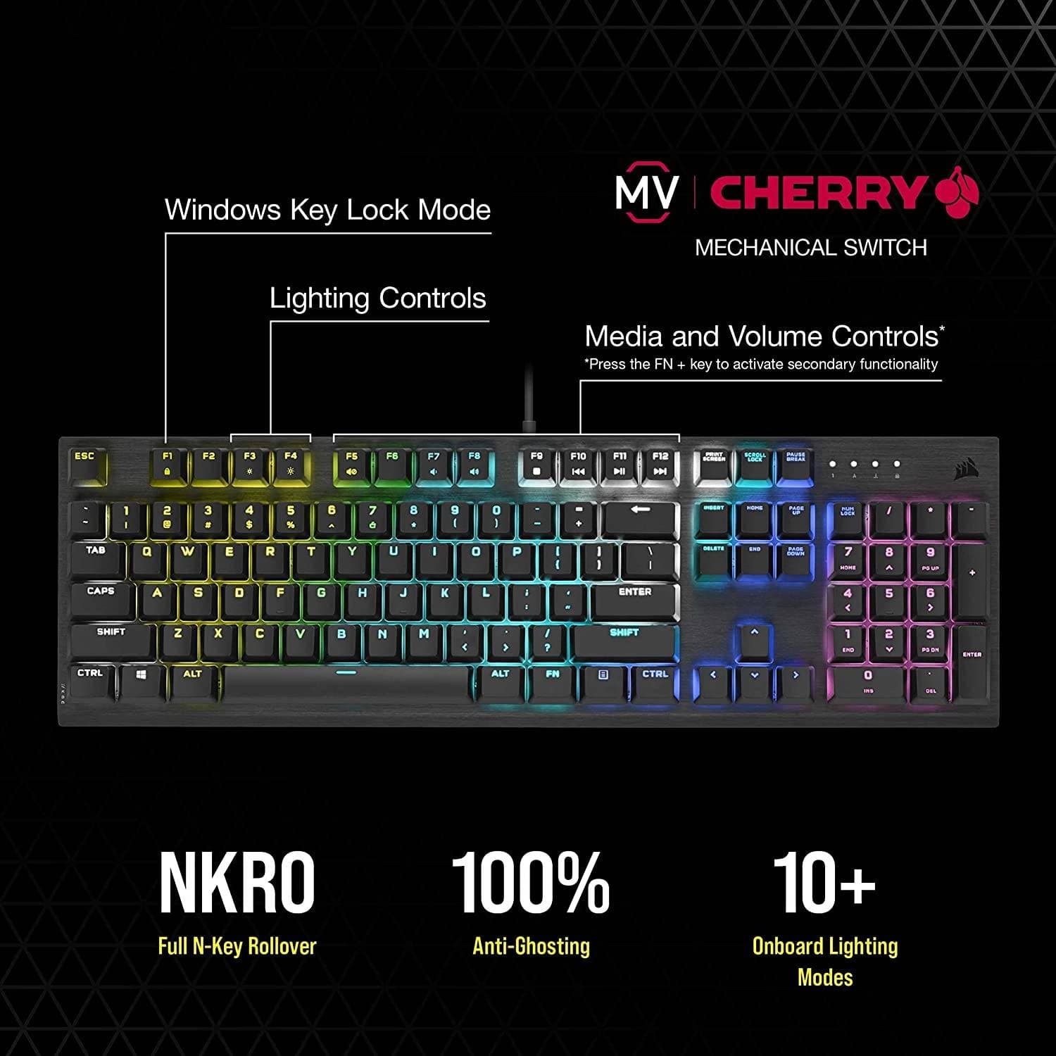 Corsair K60 RGB Pro Mechanical Gaming Keyboard - CHERRY Mechanical Keyswitches - Durable AluminumFrame - Customizable Per-Key RGB Backlighting, Black