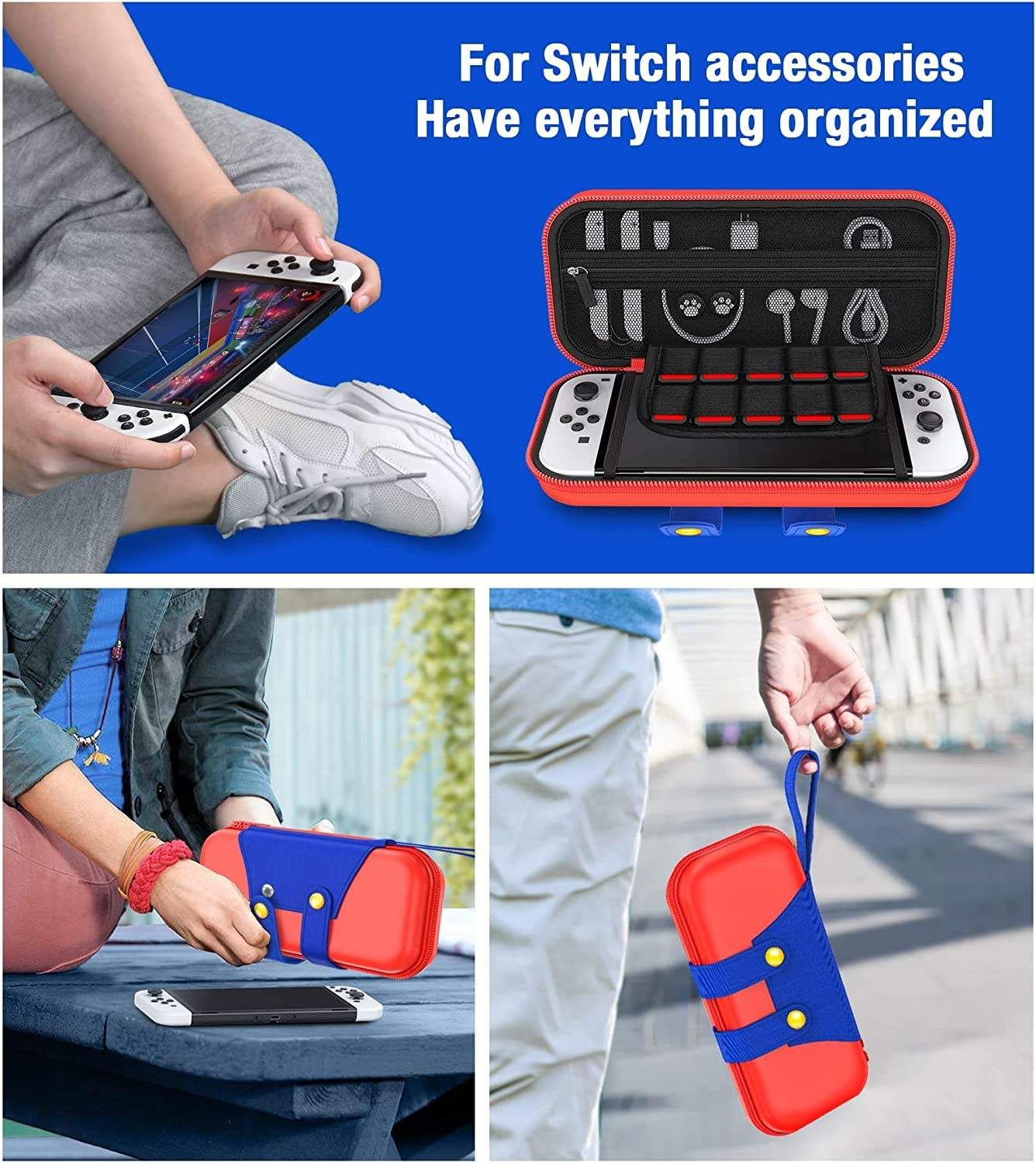 Nintendo Switch Mario Design Carrying Case Compatible with Switch OLED and Switch Gen1/Gen 2 Consoles, Switch Portable Travel pouch, Protective Hard Shell Switch Carry Case for Girls & Boys