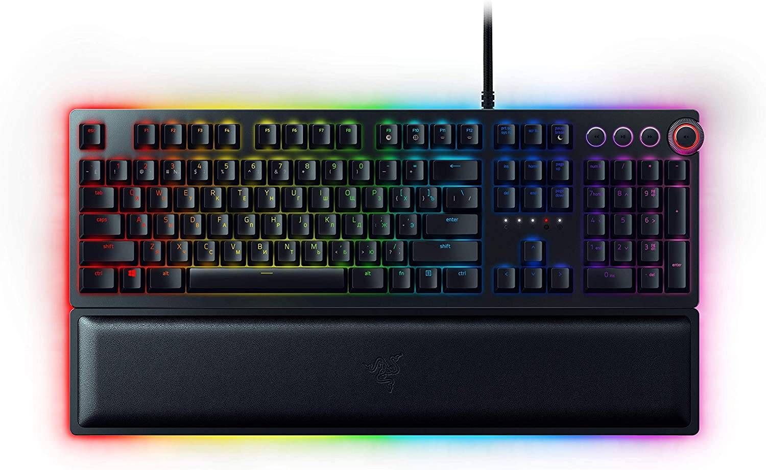 Razer Huntsman Elite Gaming Keyboard: Fast Keyboard Switches - Linear Optical Switches - Chroma RGB Lighting - Magnetic Plush Wrist Rest - Dedicated Media Keys & Dial - Classic Black