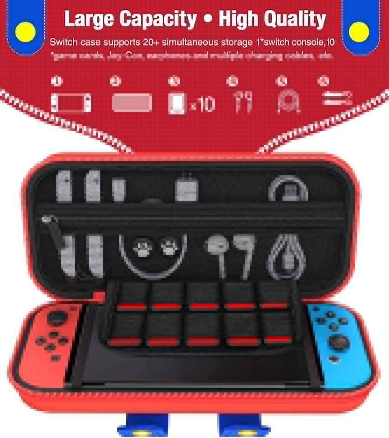 Nintendo Switch Mario Design Carrying Case Compatible with Switch OLED and Switch Gen1/Gen 2 Consoles, Switch Portable Travel pouch, Protective Hard Shell Switch Carry Case for Girls & Boys