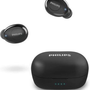 Philips T2205 In-ear True Wireless Headphones with IPX4 Splash Resistant, Super-small Portable Charging Case, Built-in Microphone, Up to 12 Hours (4+8) Playtime, Works with Voice Assistants, TAT2205BK