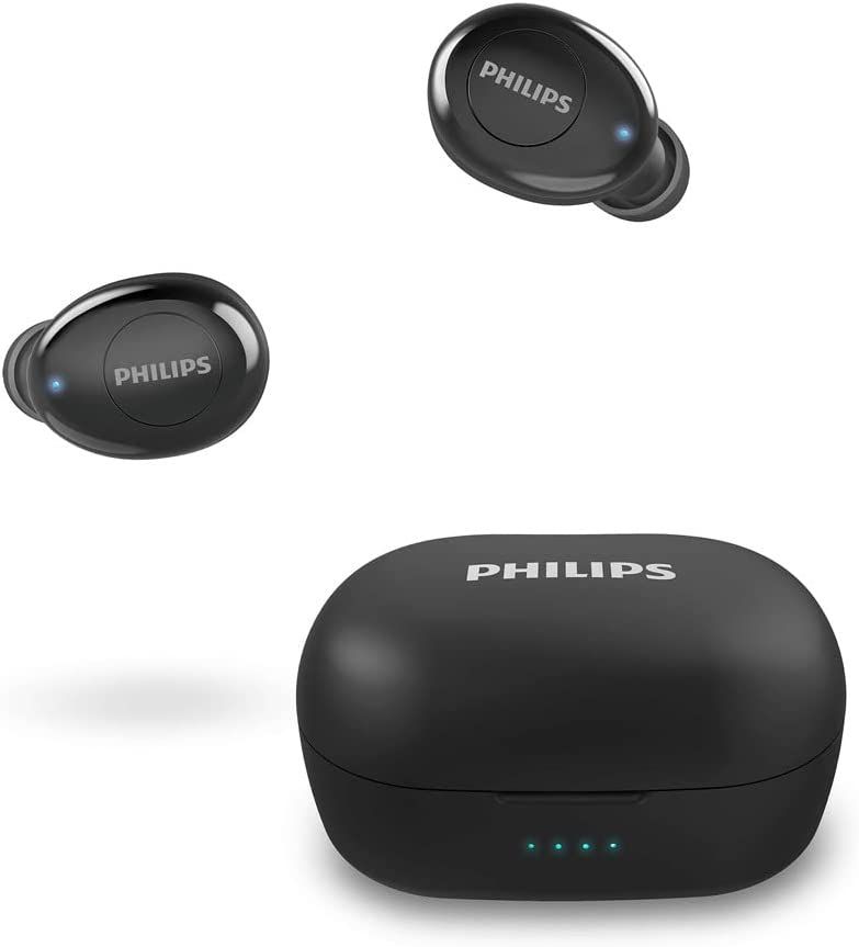 Philips T2205 In-ear True Wireless Headphones with IPX4 Splash Resistant, Super-small Portable Charging Case, Built-in Microphone, Up to 12 Hours (4+8) Playtime, Works with Voice Assistants, TAT2205BK