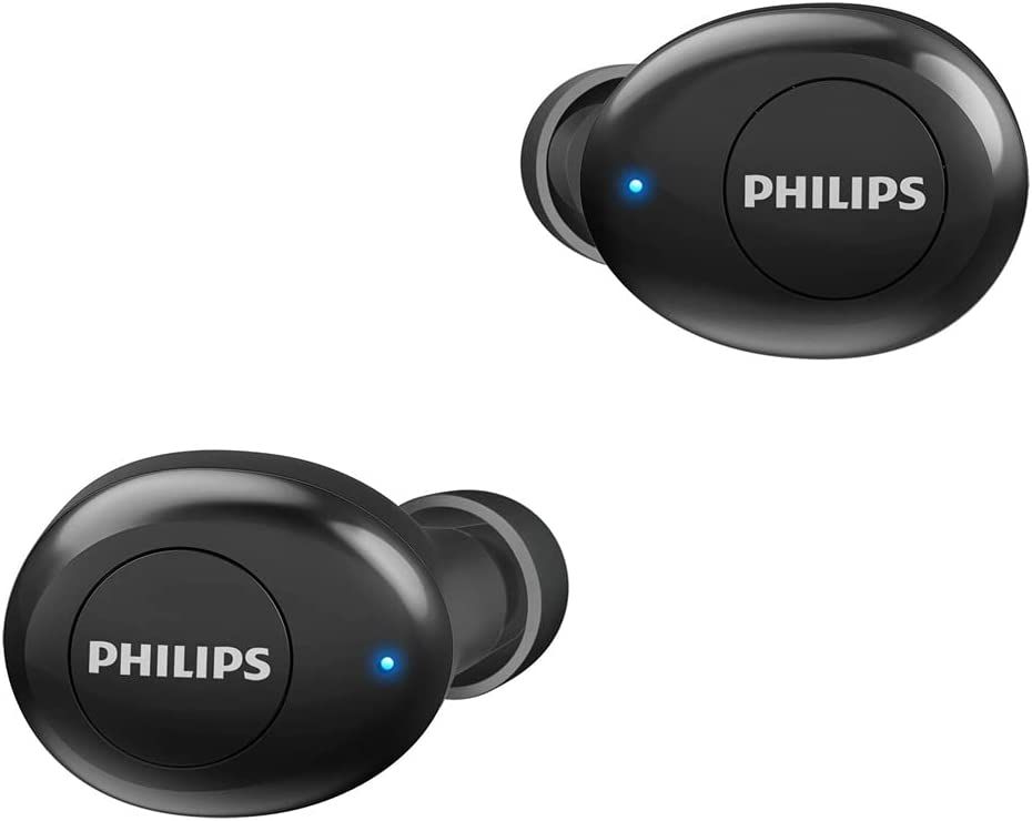 Philips T2205 In-ear True Wireless Headphones with IPX4 Splash Resistant, Super-small Portable Charging Case, Built-in Microphone, Up to 12 Hours (4+8) Playtime, Works with Voice Assistants, TAT2205BK