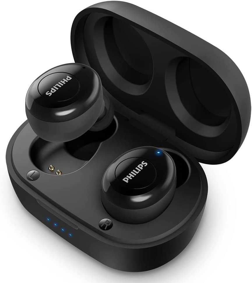 Philips T2205 In-ear True Wireless Headphones with IPX4 Splash Resistant, Super-small Portable Charging Case, Built-in Microphone, Up to 12 Hours (4+8) Playtime, Works with Voice Assistants, TAT2205BK