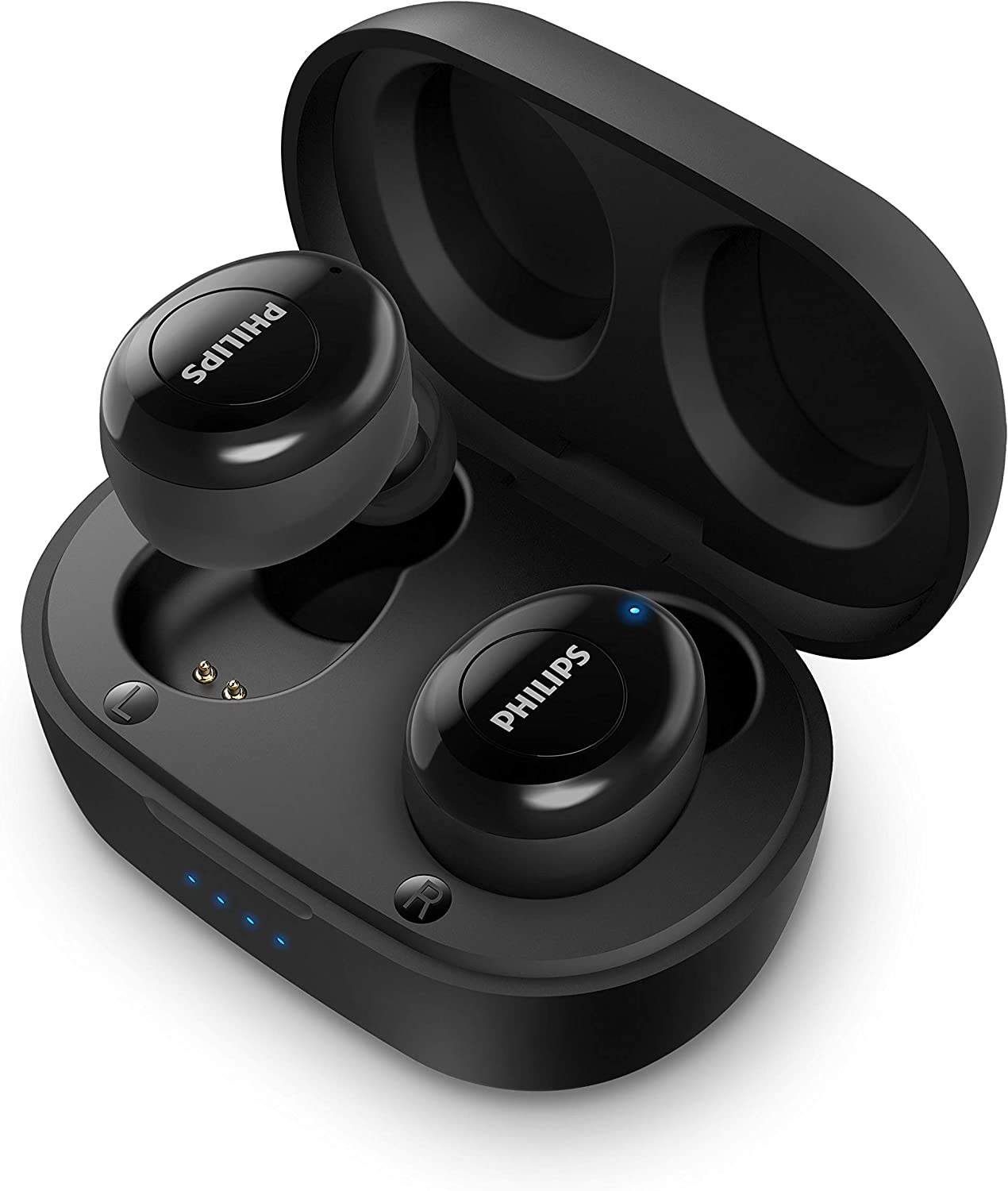 Philips T2205 In-ear True Wireless Headphones with IPX4 Splash Resistant, Super-small Portable Charging Case, Built-in Microphone, Up to 12 Hours (4+8) Playtime, Works with Voice Assistants, TAT2205BK