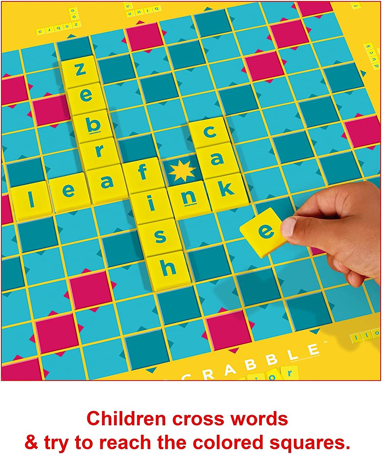 Scrabble Junior Kids Crossword Game with 2-Games-in-1, 2-Sided Game Board, 2 to 4 Players, Ages 6 to 10 Years Old, Y9667(Packaging May Vary)