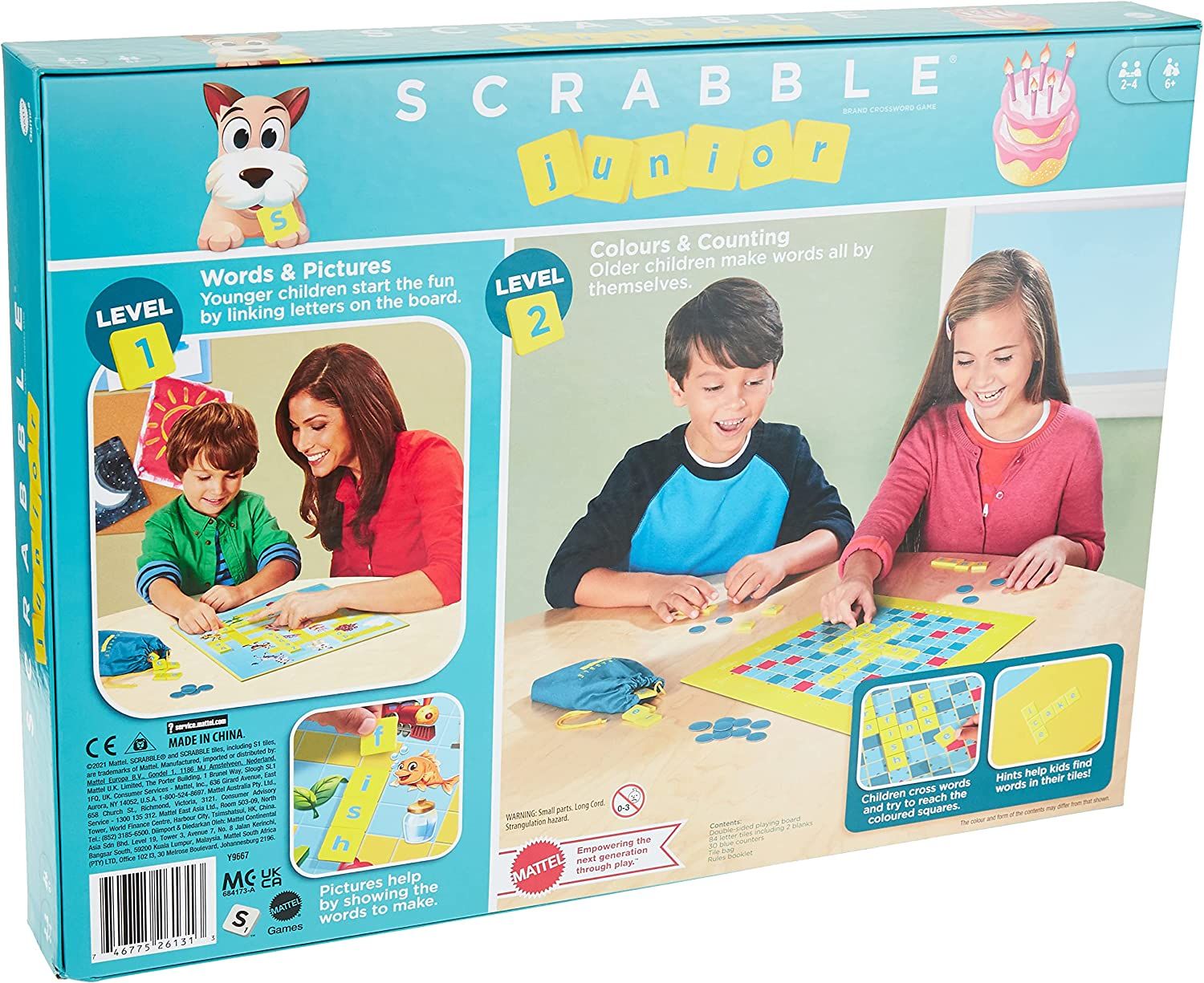 Scrabble Junior Kids Crossword Game with 2-Games-in-1, 2-Sided Game Board, 2 to 4 Players, Ages 6 to 10 Years Old, Y9667(Packaging May Vary)