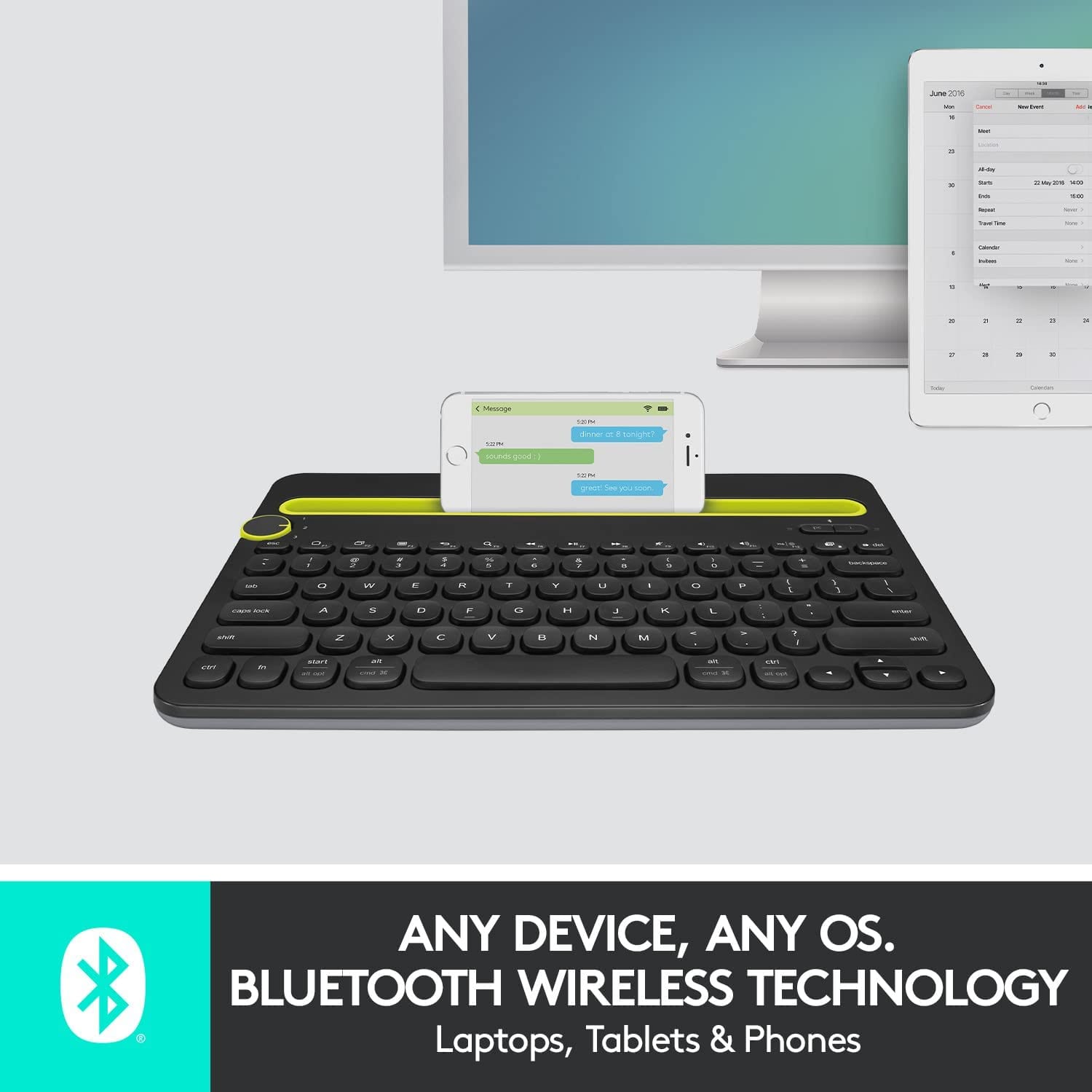 Logitech K480 Wireless Multi-Device Bluetooth Keyboard Compatible with PC, Mac, iPad, Laptop, Smartphone, Tablet