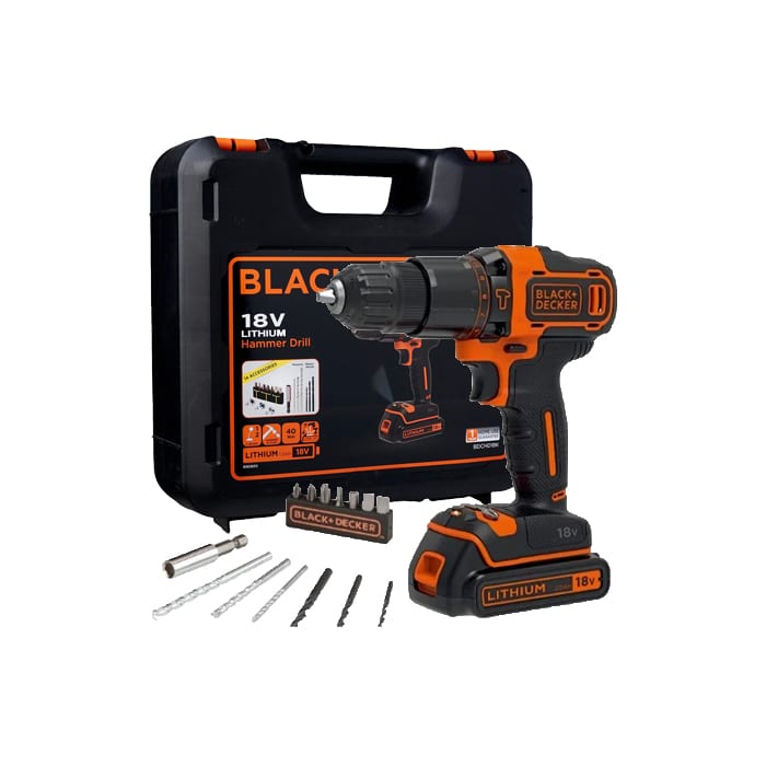 Black & Decker BDCHD18K Lithium Cordless Drill Driver Kit Box and Bits, 18V