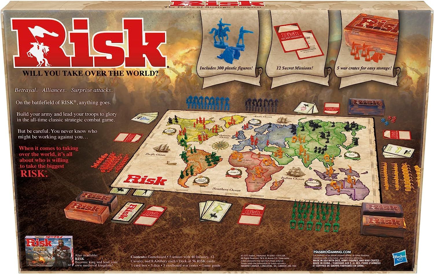 Hasbro Gaming Risk Game, Strategy Board Game; Updated Figures Improved Mission Cards; War Crates; for Children Aged 10 and Up, 2-5 Players