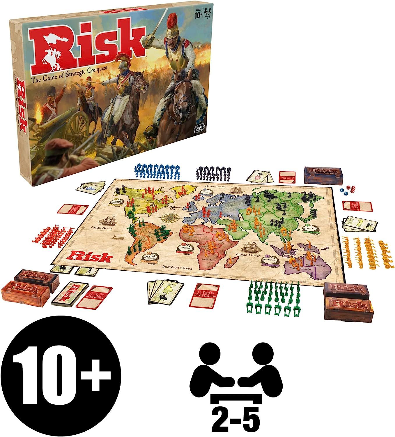 Hasbro Gaming Risk Game, Strategy Board Game; Updated Figures Improved Mission Cards; War Crates; for Children Aged 10 and Up, 2-5 Players