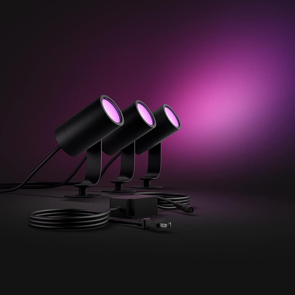 Philips Hue Lily White & Color Outdoor Spot Light Base kit (Hue Hub required), 3 Spot Lights with power supply + mount, Works with Alexa, HomeKit & Google Assistant
