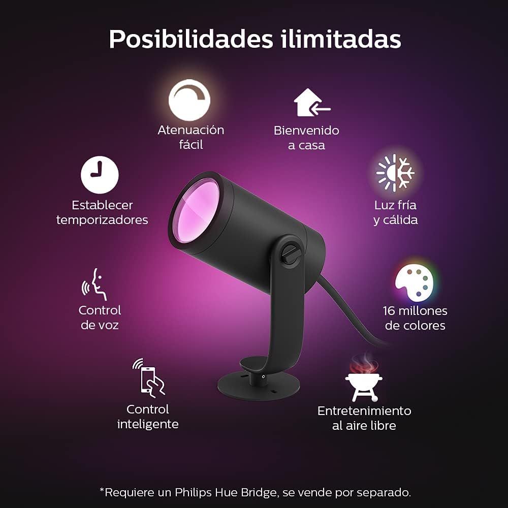 Philips Hue Lily White & Color Outdoor Spot Light Base kit (Hue Hub required), 3 Spot Lights with power supply + mount, Works with Alexa, HomeKit & Google Assistant