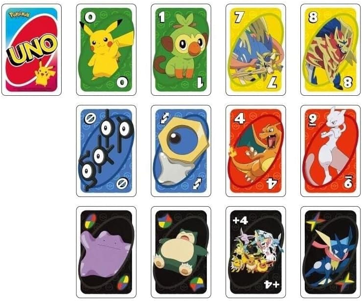 UNO Pikachu Card Game Animated Character Themed Collector Deck 112 Cards with Character Images, Gift for Kids Ages 7 Years Old & Up