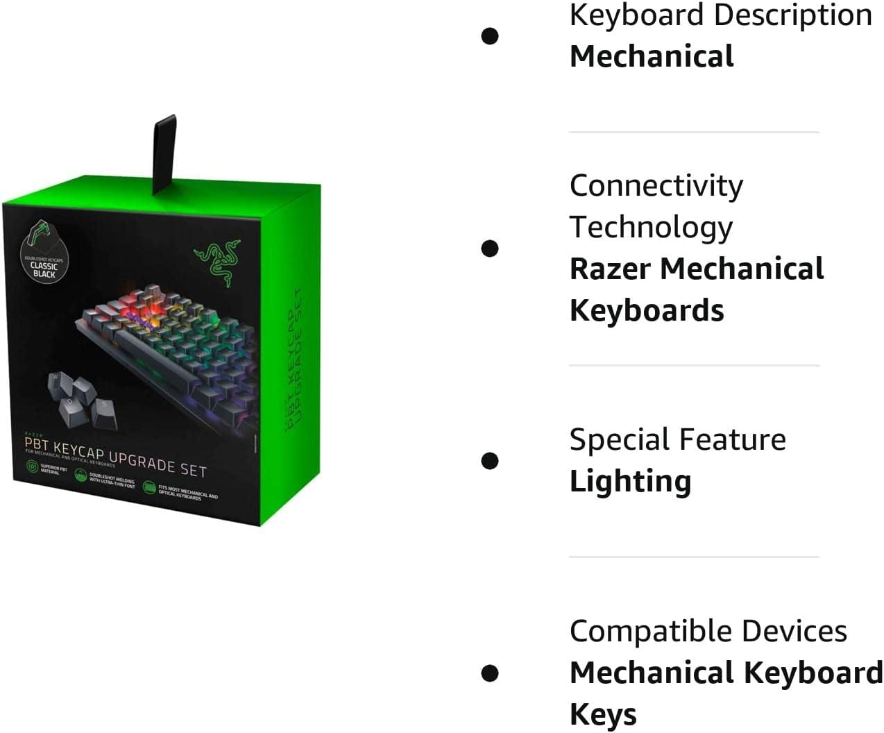 Razer Doubleshot PBT Keycap Upgrade Set for Mechanical & Optical Keyboards: Compatible with Standard 104/105 US and UK layouts