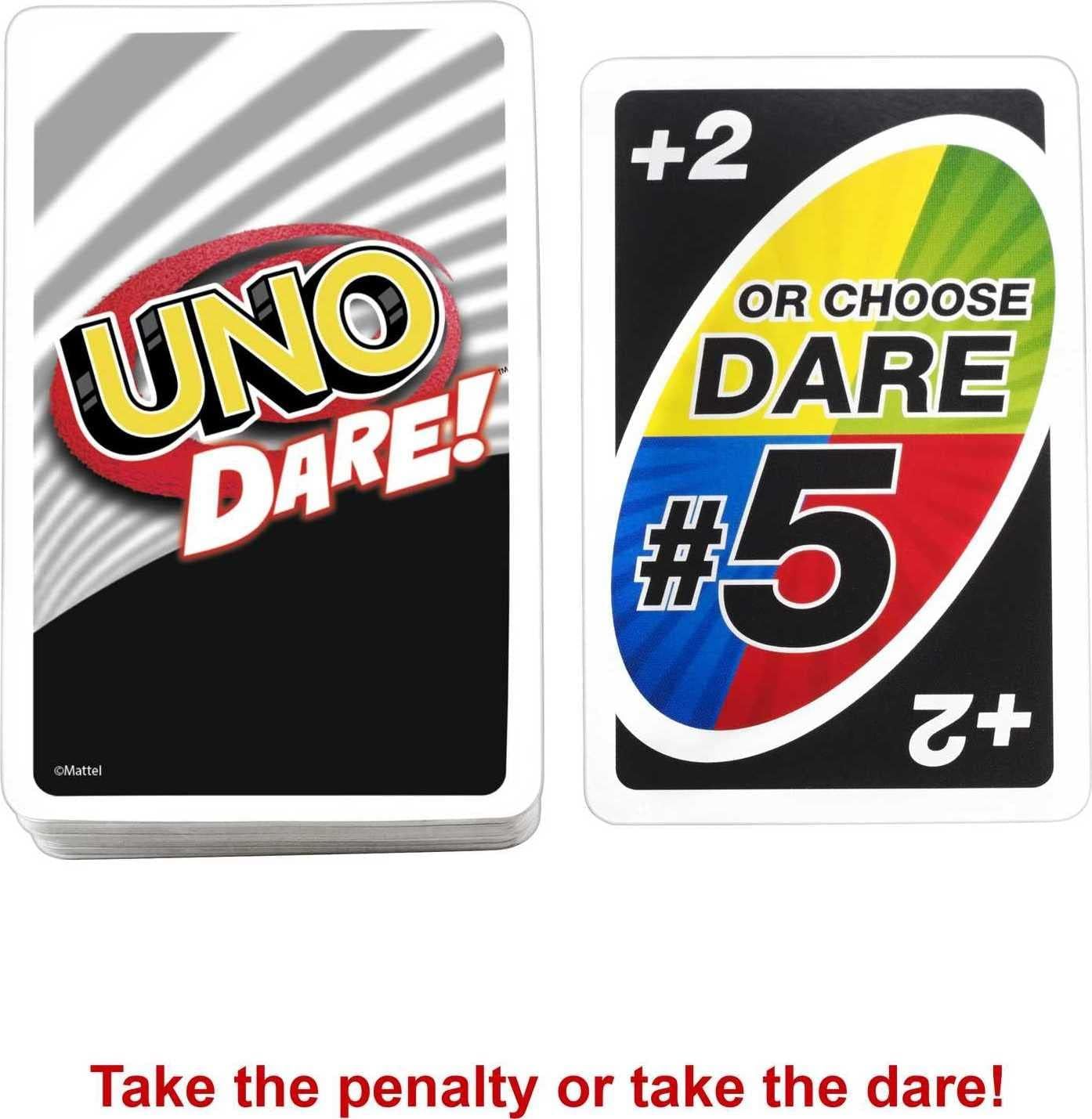 UNO Dare Card Game for Family Night Featuring Challenging and Silly Dares from 3 Different Categories